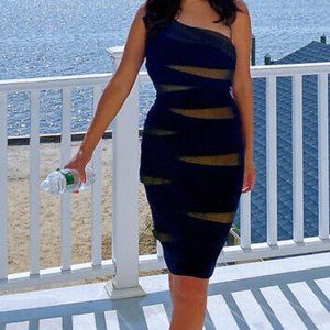 NWT Valerie Bertinelli Women’s Size 4 black Bronze dress One Shoulder Padded Bra